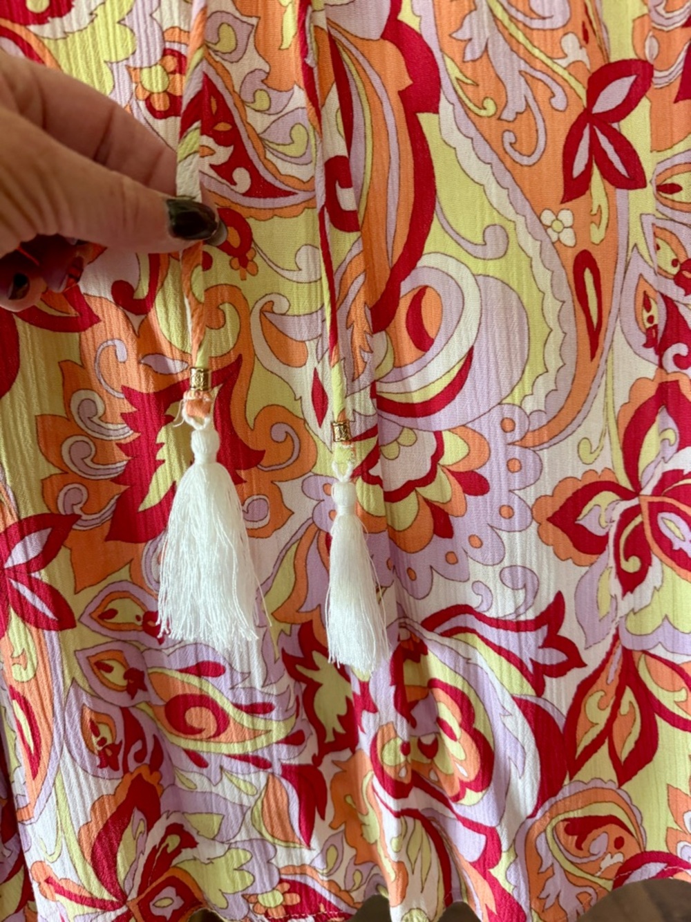 AGB Floral Paisley Tie-Front Tunic in Red, Orange & Yellow - Picture 2 of 11